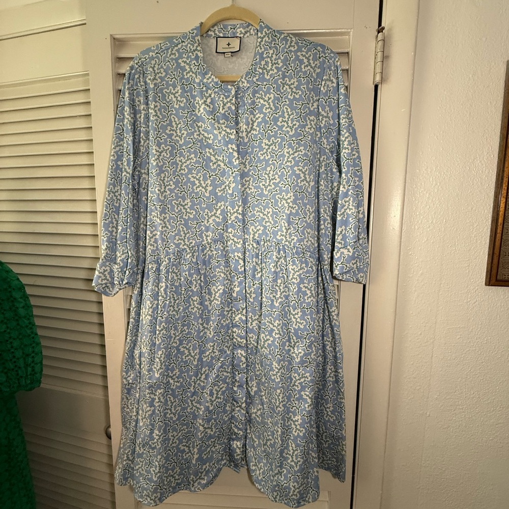 Tuckernuck Blue, Green and White Patterned Royal Shirt Dress